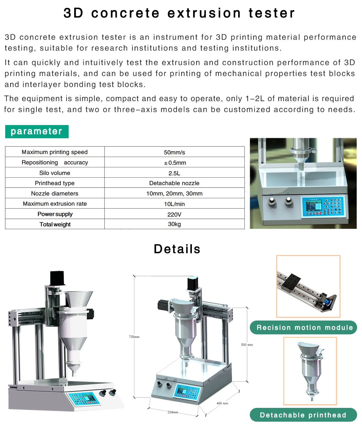 3D concrete printing robots, equipment and low-carbon materials